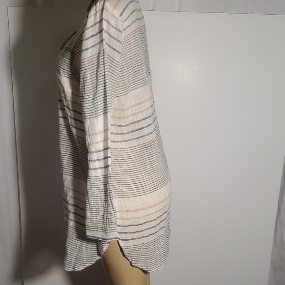 Blue Island Tan and cream Striped Swim Coverup Long Sleeve Tunic Sz M - Picture 4 of 11